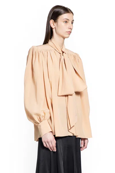 Chloé Oversized Gathered Lavallière Blouse In Neutral