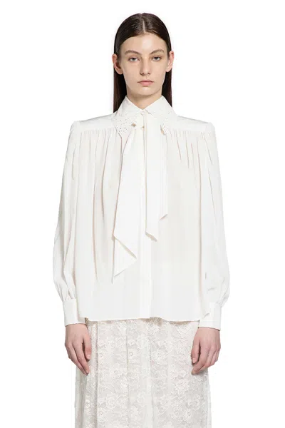 Chloé Gathered Scarf-tie Blouse In White