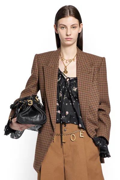 Chloé Houndstooth Wool Blazer In Brown