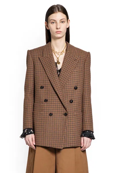 Chloé Houndstooth Wool Blazer In Brown