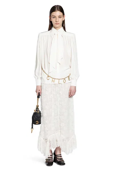 Chloé Gathered Scarf-tie Blouse In White