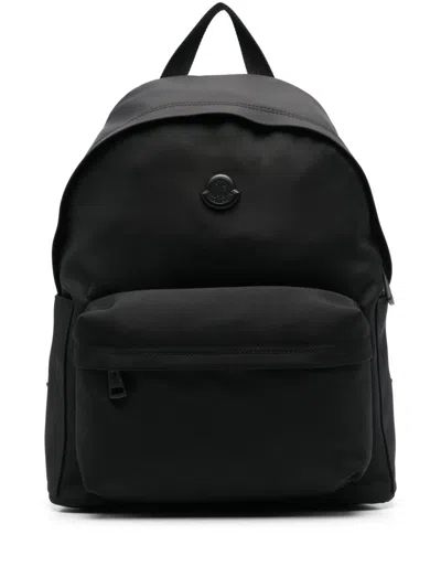 Moncler Pierrick Nylon Backpack Large Front Pocket In Black