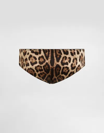 Dolce & Gabbana Leopard-print Satin Panties In Animal Print