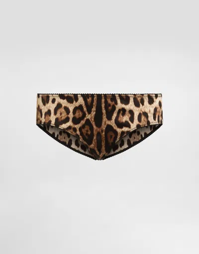 Dolce & Gabbana Leopard-print Satin Panties In Animal Print