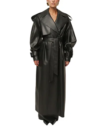 Jluxlabel Icon Double Breasted Faux Leather Trench Coat In Black