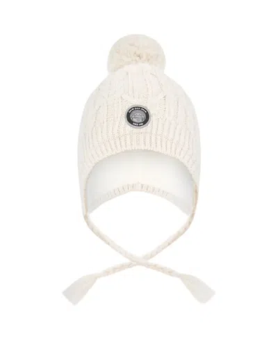 Deux Par Deux Unisex Lined Winter Hat With Pompom - Little Kid, Big Kid In White