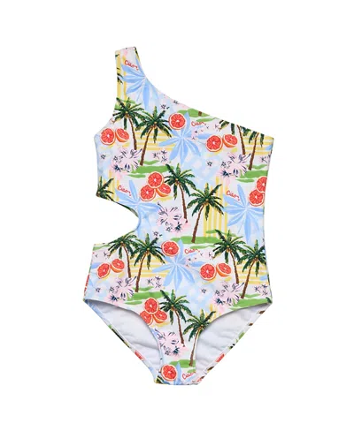 Snapper Rock Girls' Ciao Paradiso One Shoulder Swimsuit - Big Kid In Blue