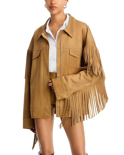 Norma Kamali Fringe Oversized Jean Jacket In Brown