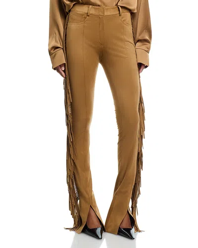 Norma Kamali Fringe Spat High Rise Slim Jeans In Camel In Brown