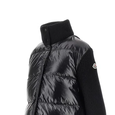 Moncler Padded Nylon And Knit Cardigan In Black