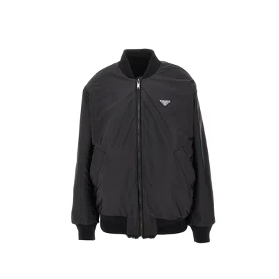 Prada Faux Fur And Re-nylon Reversible Bomber In Black