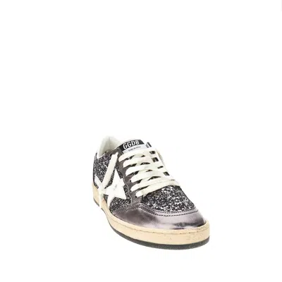 Golden Goose Ballstar Sneakers In Laminated Leather And Glitter In Gray