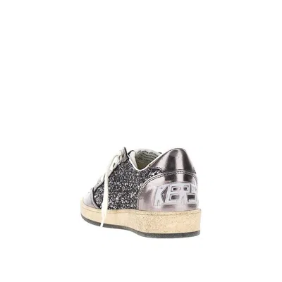Golden Goose Ballstar Sneakers In Laminated Leather And Glitter In Gray