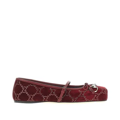 Gucci Strass-embellished Velvet Ballet Flats In Red