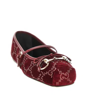 Gucci Strass-embellished Velvet Ballet Flats In Red