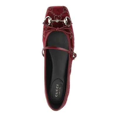 Gucci Strass-embellished Velvet Ballet Flats In Red