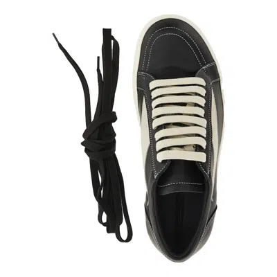Rick Owens Low-top Suede Sneakers With Contrasting Leather Inserts In Black