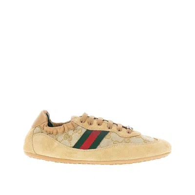 Gucci Shift Low Top Sneakers Rubber Sole Stripe In Brown