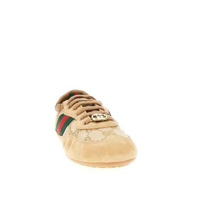 Gucci Shift Low Top Sneakers Rubber Sole Stripe In Brown
