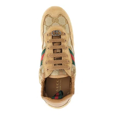 Gucci Shift Low Top Sneakers Rubber Sole Stripe In Brown