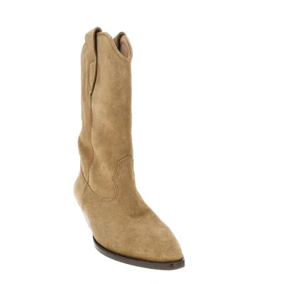 Isabel Marant Duerto Embroidered Suede Cowboy Boots In Nude