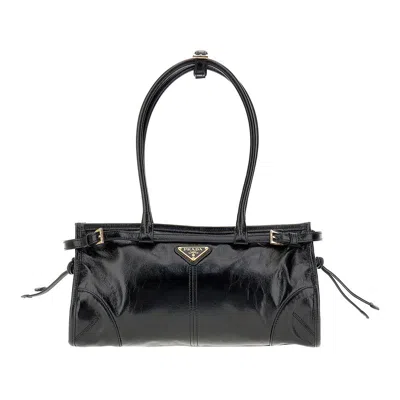 Prada Shiny Leather Medium Bag In Black