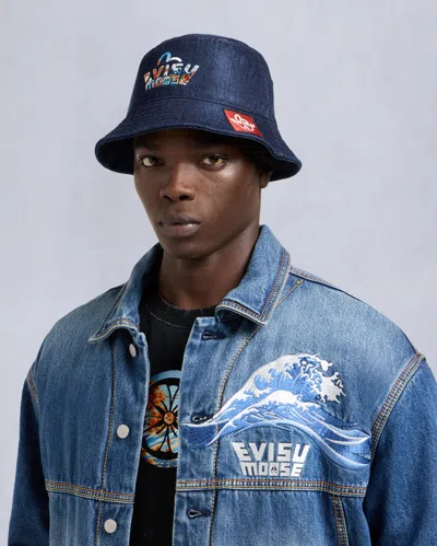 Moose Knuckles X Evisu Logo-patch Bucket Hat In Blue
