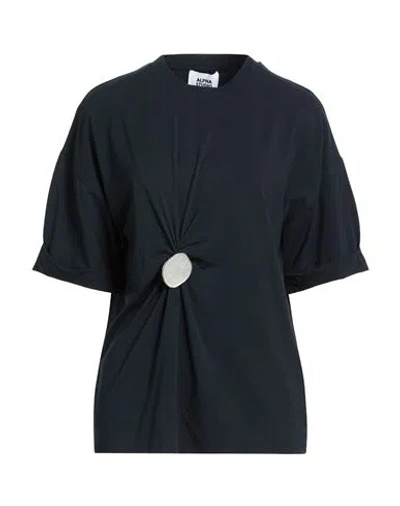 Alpha Studio Woman T-shirt Midnight Blue Size 4 Cotton, Elastane In Blue