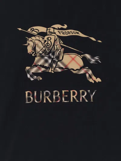 Burberry Men Black Crewneck T-shirt With Ekd And Logo Lettering Embroidery On The Front In Cotton Ma