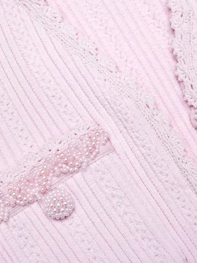 Self-portrait Mini Knitted Dress With Pink Pearl Trim In Pink