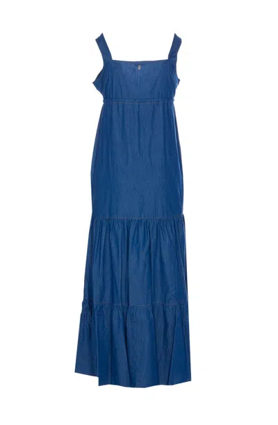 Liu •jo Sleeveless Pleated Midi Dress In Blue