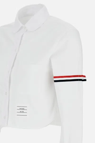 Thom Browne Classic Cropped Round Collar Shirt In White