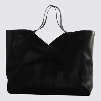 Saint Laurent Black Leather Y Maxi Top Handle Bag In Black