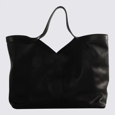 Saint Laurent Black Leather Y Maxi Top Handle Bag In Black