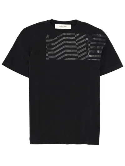 Golden Goose T-shirt With Flag Print In Black