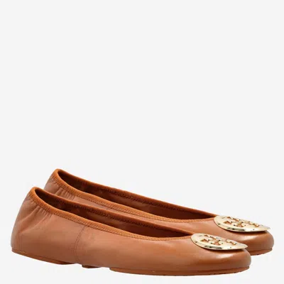 Tory Burch Reva Nappa Leather Ballerina Flats In Nude