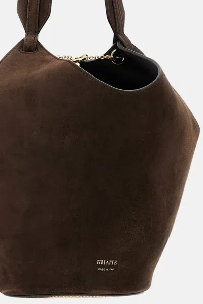 Khaite Distinctive Brown Calfskin Leather Tote With Gold Chain Detail In Brown