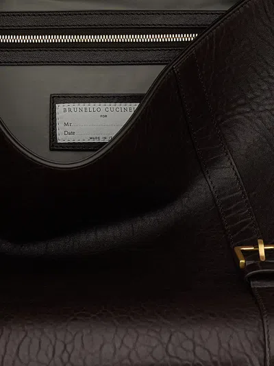 Brunello Cucinelli Textured Grain Leather Briefcase In Brown