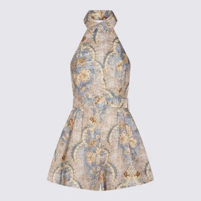 Zimmermann Daylight Belted Printed Linen Halterneck Playsuit In Multi