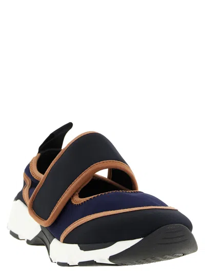 Marni Sneaker Mary Jane In Lycra Blu Scuro E Nera In Multi