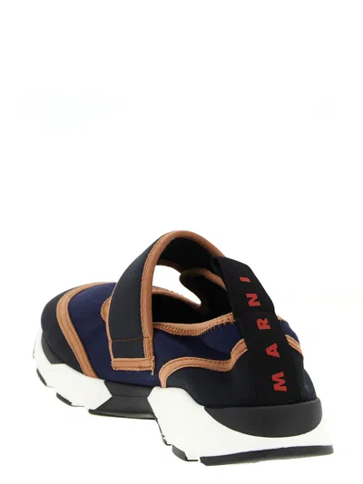 Marni Sneaker Mary Jane In Lycra Blu Scuro E Nera In Multi