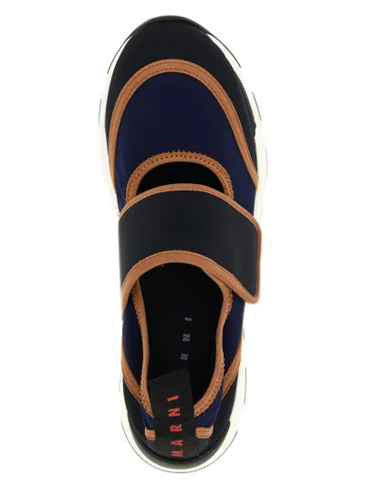 Marni Sneaker Mary Jane In Lycra Blu Scuro E Nera In Multi