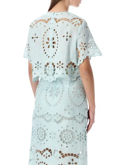 Zimmermann Awaken Cropped Broderie Anglaise Linen Top In Blue