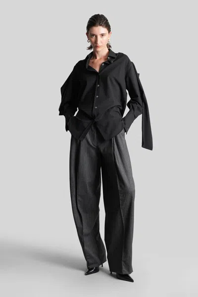 The Latest Button-fastening Draped-sleeve Shirt In Black