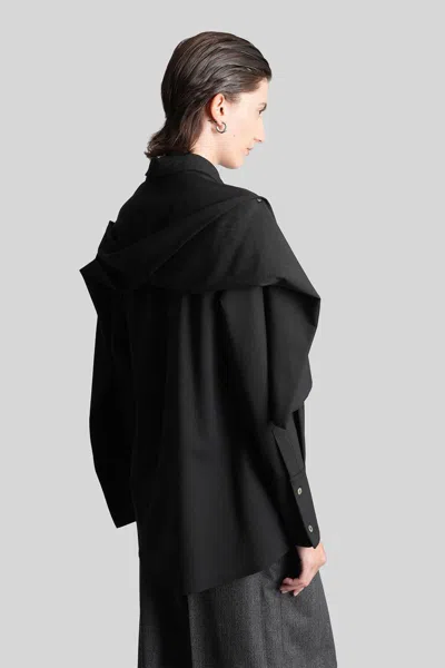 The Latest Button-fastening Draped-sleeve Shirt In Black