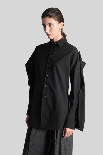 The Latest Button-fastening Draped-sleeve Shirt In Black