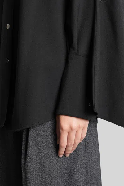 The Latest Button-fastening Draped-sleeve Shirt In Black