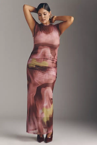 De Loreta Melodi Mesh Maxi Dress In Pink