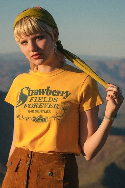 Junk Food The Beatles Strawberry Fields Forever Original Tee In Citrine, Women's At Urban Outfitters In Yellow