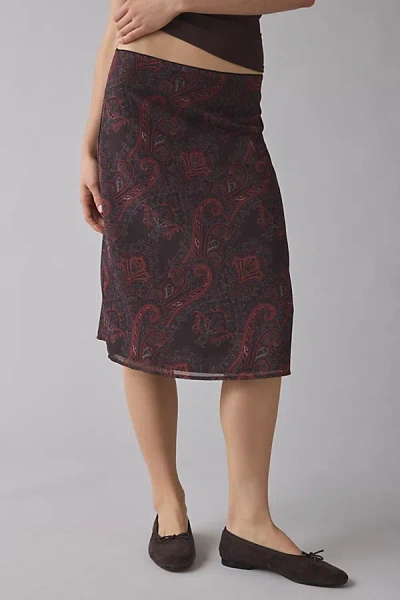 Motel Suriela Low-rise Slip Midi Skirt In Maroon, Women's At Urban Outfitters In Burgundy